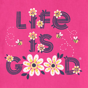 Life Is Good. Kids Daisy Long Sleeve Crusher Tee, Raspberry Pink