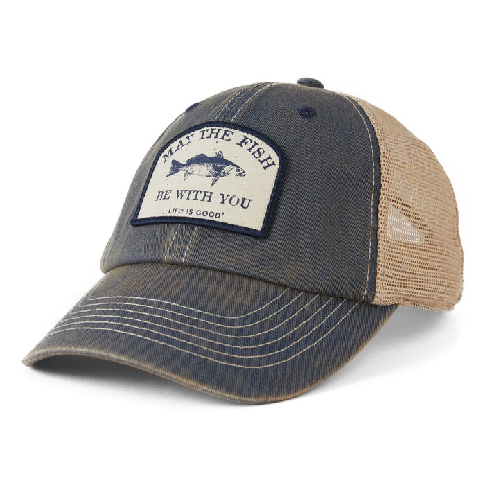 Life is Good Fish be With You Old Favorite Meshback Hat, Darkest Blue