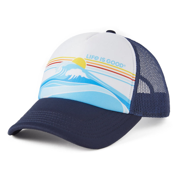Life is Good Linear Wave Stripe Trucker Hat, Cloud White