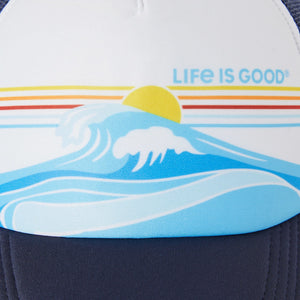 Life is Good Linear Wave Stripe Trucker Hat, Cloud White