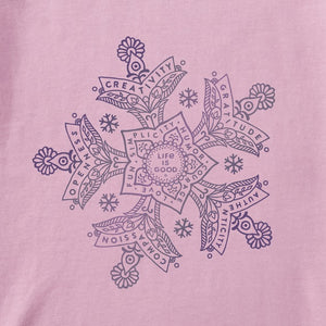 Life is Good. Women's Mandala Snowflake Long Sleeve Crusher Tee, Violet Purple