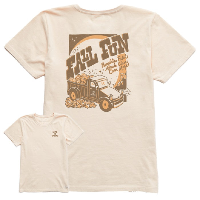 Life is Good. Women's Clean Fall Fun Harvest Truck SS Crusher-Lite Tee, Putty White