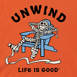 Life is Good. Men's Unwind Adirondack Mummy Crusher Tee, Nomadic Orange