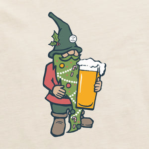 Life is Good. Men's Holiday Beer Gnome SS Crusher Tee, Putty White