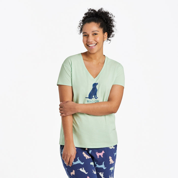 Life Is Good. Women's Wag On Lab SS Snuggle Up Relaxed Sleep Vee, Sage Green
