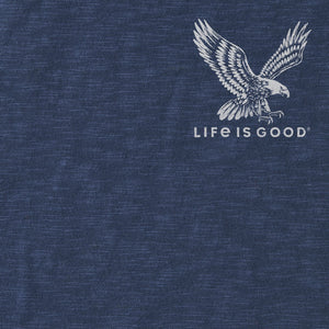 Life is Good. Men's USA 1776 Eagle Textured Slub Hoodie Tee, Darkest Blue