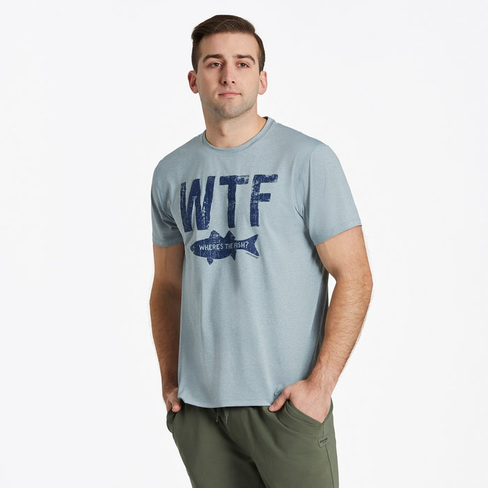 Life Is Good. Men's WTF SS Active Tee, Smoky Blue