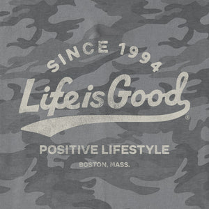 Life is Good. Men's Positive Ballyard Simply True Fleece Hoodie, Gray Camo