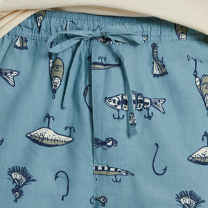 Life is Good. Men's Fishing Lure Pattern Classic Sleep Pants, Smoky Blue