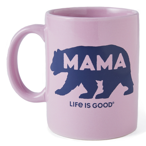 Life is Good. Mama Bear Silhouette Jake's Mug, Violet Purple