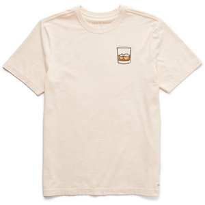 Life is Good. Men's Clean Whiskey Glass Crusher Tee, Putty White