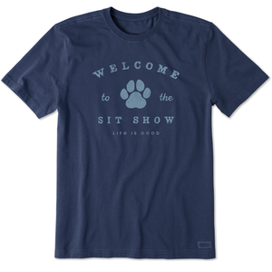 Life is Good. Men's Crafty Welcome to the Sit Show Short Sleeve Tee, Darkest Blue