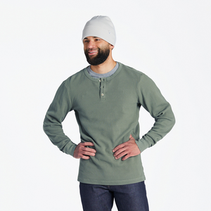 Life is Good. Men's Solid Thermal Henley, Moss Green