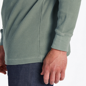 Life is Good. Men's Solid Thermal Henley, Moss Green