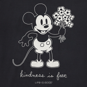 Life is Good. Women's Clean Steamboat Willie Kindness Bouquet Short Sleeve Crusher Tee, Jet Black