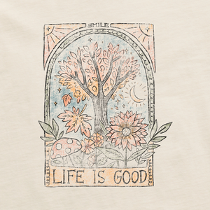 Life is Good. Women's Dreamy Fall Trees Crusher Tee, Putty White