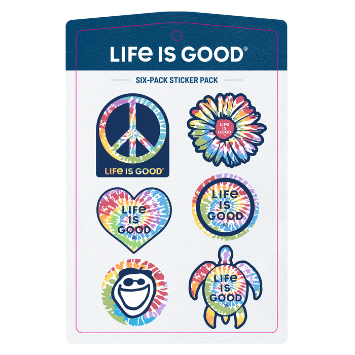 Life is Good. Six-Pack Stickers, Tie Dye Pack