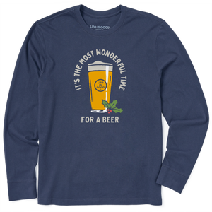 Life is Good Men's Time for a Beer Long Sleeve Crusher Tee, Darkest Blue