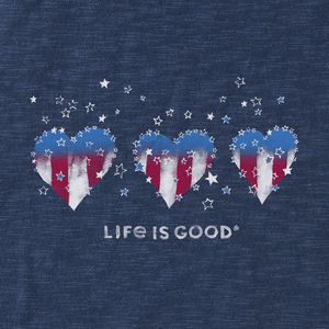 Life is Good. Women's Americana Hearts Stars and Stripes Textured Slub Tank, Darkest Blue