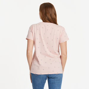 Life is Good. Women's Daisy Ditsy Allover Print Vee T-shirt, Himalayan Pink
