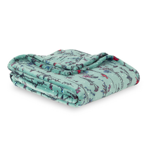 Life is Good. Cardinal Floral Plush Throw Blanket in Granite Green