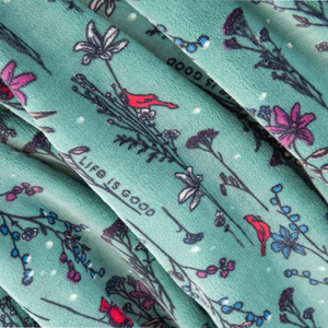 Life is Good. Cardinal Floral Plush Throw Blanket in Granite Green
