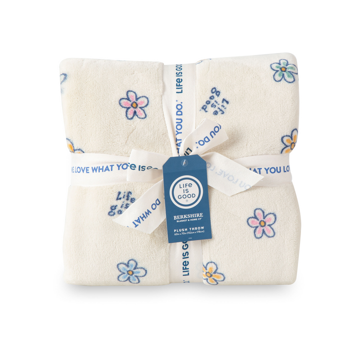 Life is Good. Mini Daisies Plush Throw Blanket in Putty White