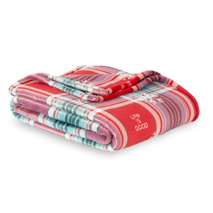 Life is Good. Snowflake Plaid Plush Throw Blanket, Adirondack Red