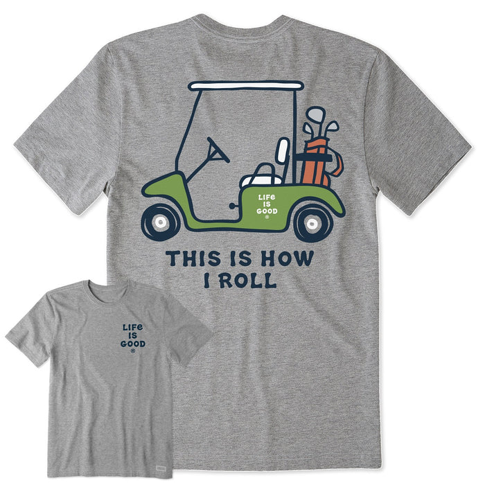 Life is Good. Men's This is How I Roll Golf SS Crusher Tee, Heather Gray