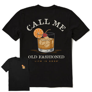 Life is Good. Men's Old Fashioned Cocktail SS Crusher-Lite Tee, Jet Black