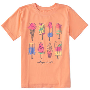 Life Is Good. Kids Watercolor Ice Cream & Popsicles SS Crusher Tee, Canyon Orange