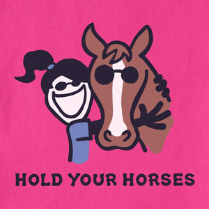 Life Is Good. Kids Jackie Hold Your Horses SS Crusher Tee, Raspberry Pink