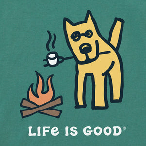 Life Is Good. Kids Rocket Camp Dog Long Sleeve Crusher Tee, Spruce Green