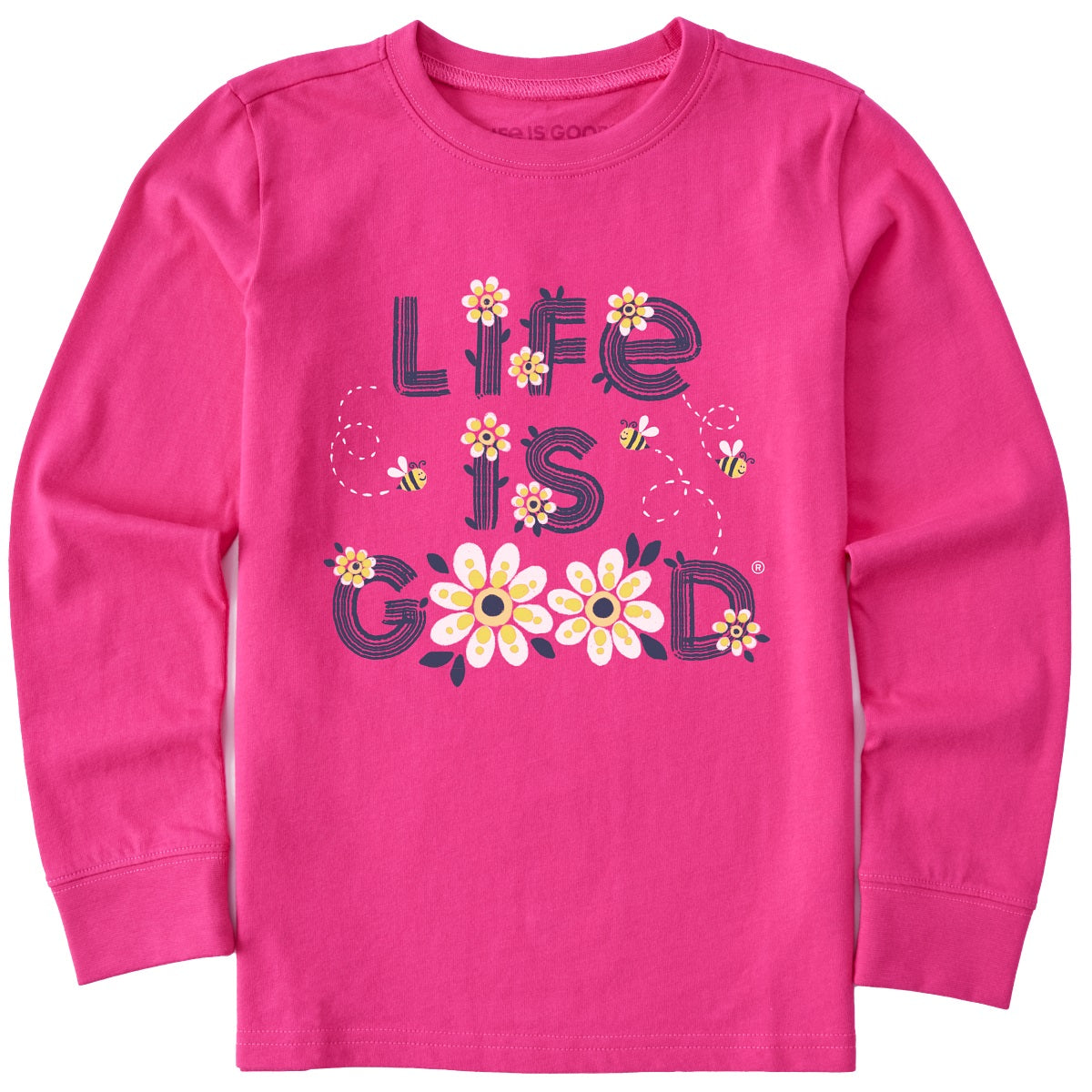 Life Is Good. Kids Daisy Long Sleeve Crusher Tee, Raspberry Pink