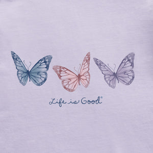 Life is Good Women's Three Butterflies LS Crusher Hooded Tee, Lilac Purple