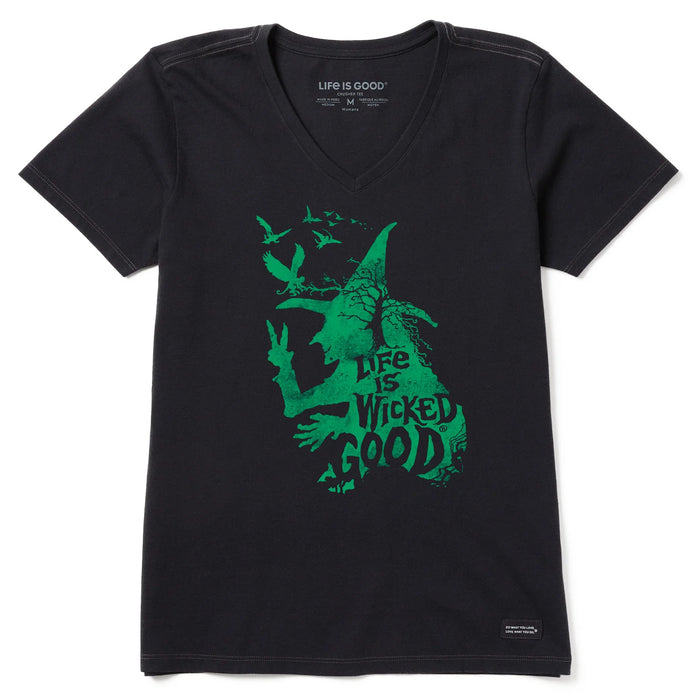 Life is Good. Women's Wizard of Oz Life is Wicked Good Witch Short Sleeve Crusher Vee, Faded Black