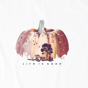 Life is Good. Women's Watercolor Pumpkin Long Sleeve Crusher Tee, Cloud White