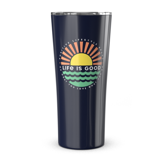 Life Is Good Sunset On The Water Stainless Steel Tumbler 22oz, Darkest Blue