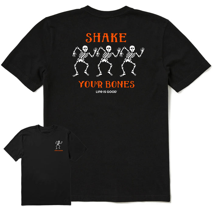 Life is Good. Men's Shake Your Bones Skeletons Short Sleeve Crusher Tee, Faded Black