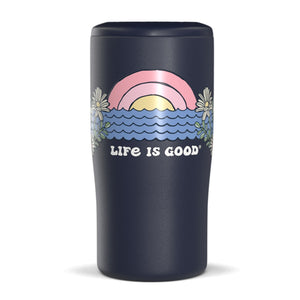 Life Is Good Sunset Daisies 4-in-1 Stainless Steel Can Cooler, Navy Blue