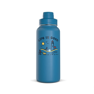 Life Is Good Lighthouse Walk Stainless Steel Water Bottle 32oz, Sky Blue