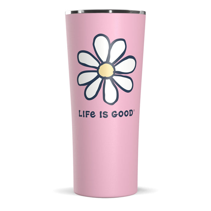 Life Is Good Vintage Daisy Stainless Steel Water Bottle 22oz, Seashell Pink