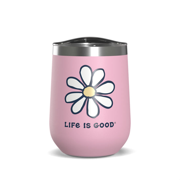 Life Is Good Vintage Daisy Stainless Steel Water Bottle 12oz, Seashell Pink