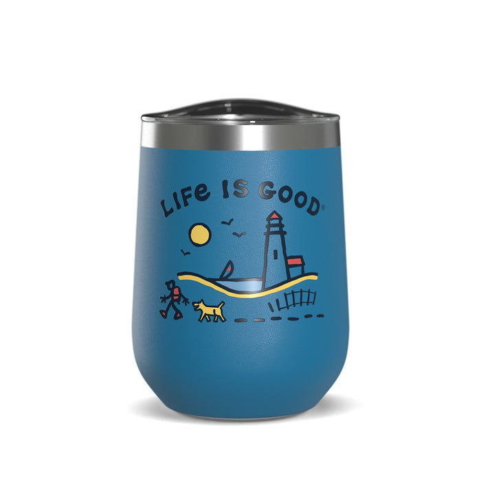 Life Is Good Lighthouse Walk Stainless Steel Water Bottle 12oz, Sky Blue