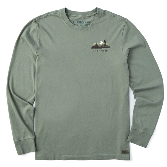 Life is Good. Men's Evergreen Silhouette LS Crusher Tee, Moss Green