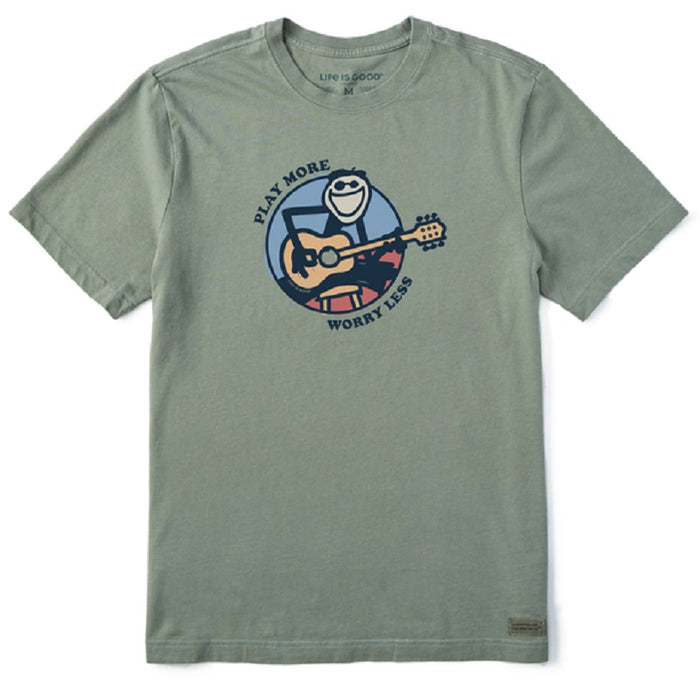 Life is Good. Men's Play More Worry Less Jake Guitar SS Crusher-Lite Tee, Moss Green