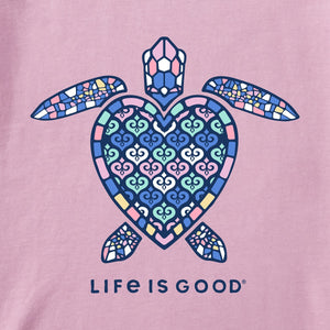 Life is Good. Women's Mandala Heart Turtle Short Sleeve Crusher Tee, Violet Purple