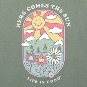 Life is Good. Women's Here Comes The Sun Short Sleeve Crusher Tee, Moss Green