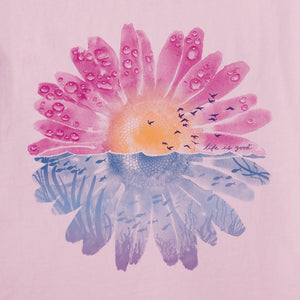 Life is Good. Women's Under Watercolor Daisy Short Sleeve Crusher Tee, Seashell Pink