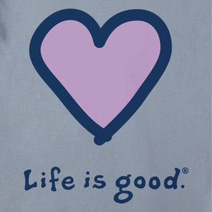 Life is Good. Women's Heart Short Sleeve Crusher Vee, Stone Blue